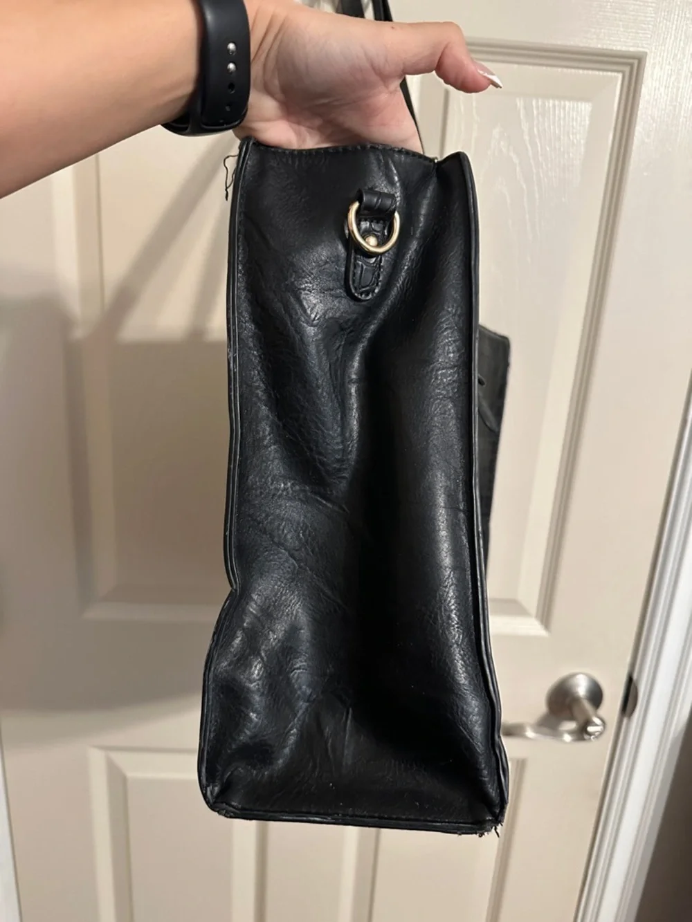 Elegant Croc-Embossed Laptop Shoulder Tote Bag, Black, Fits up to 16” Laptop